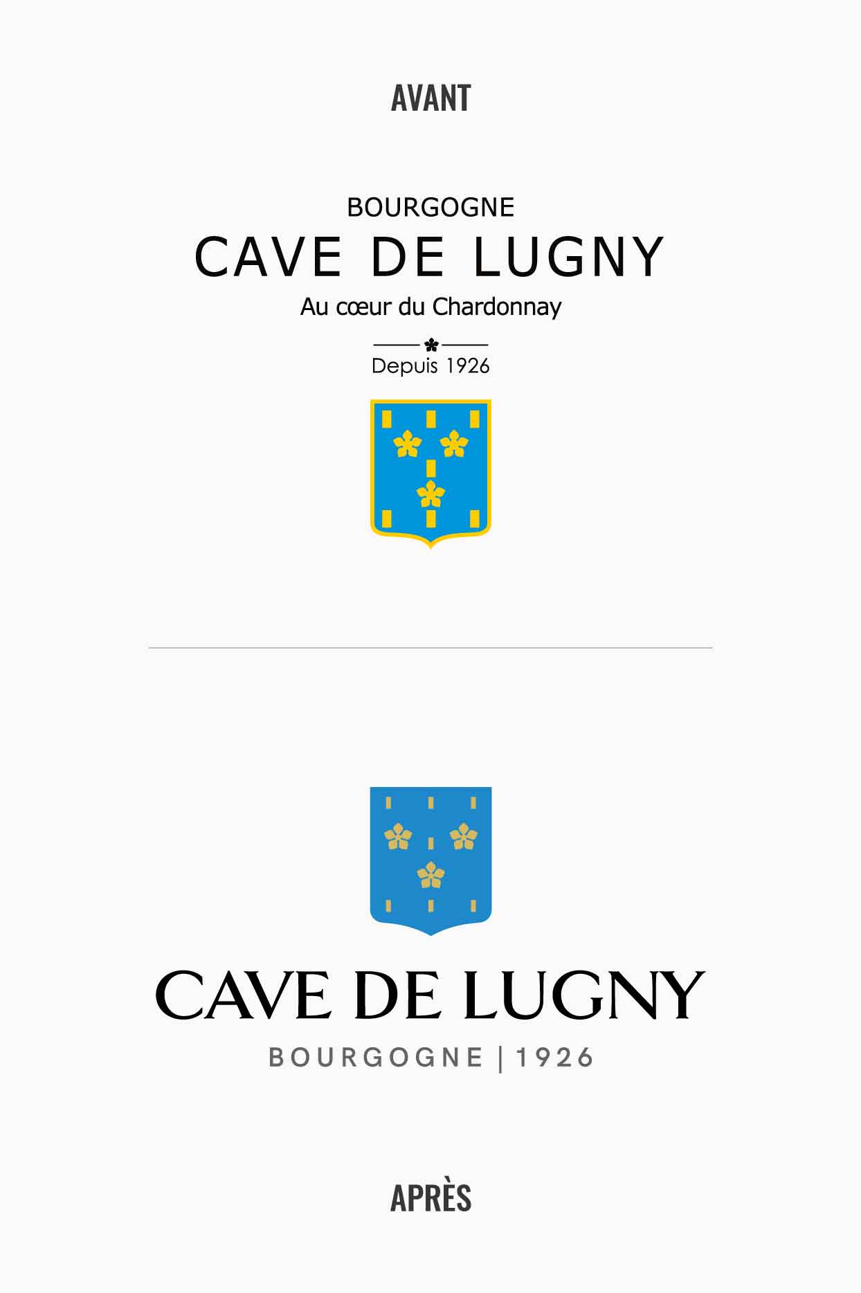 Avant après logo de la Cave de Lugny | Réalisation Discovery - agence de communication Reims & Paris