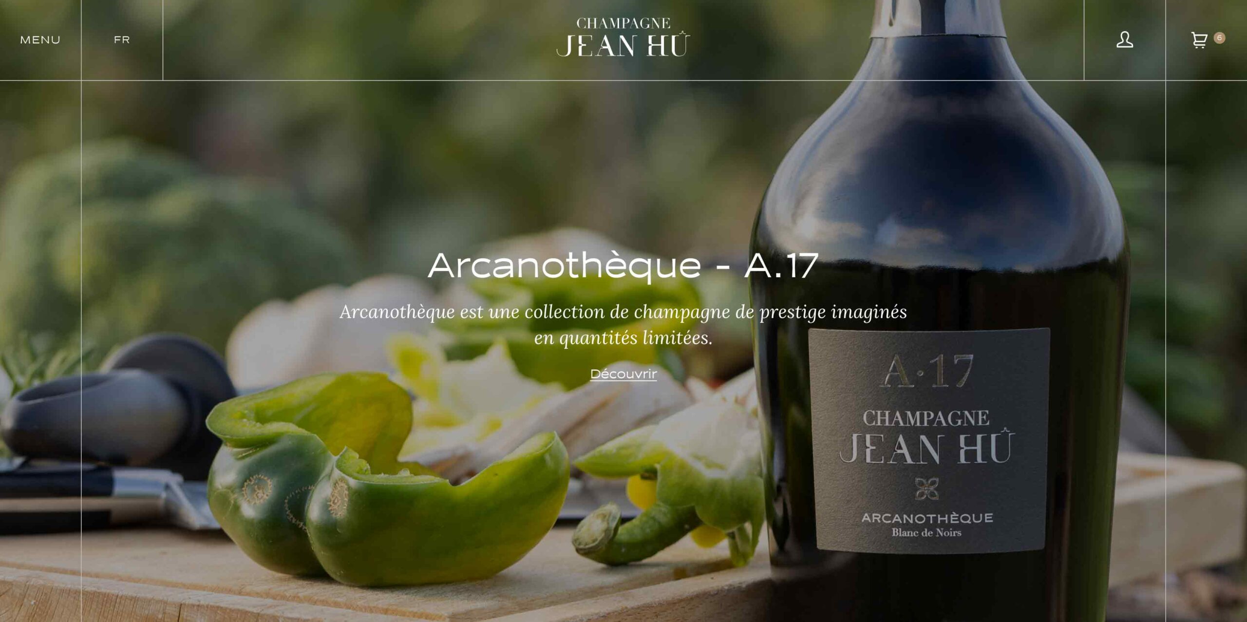 Page accueil site e-commerce Champagne Jean Hû réalisé par l'agence de communication rémoise Discovery